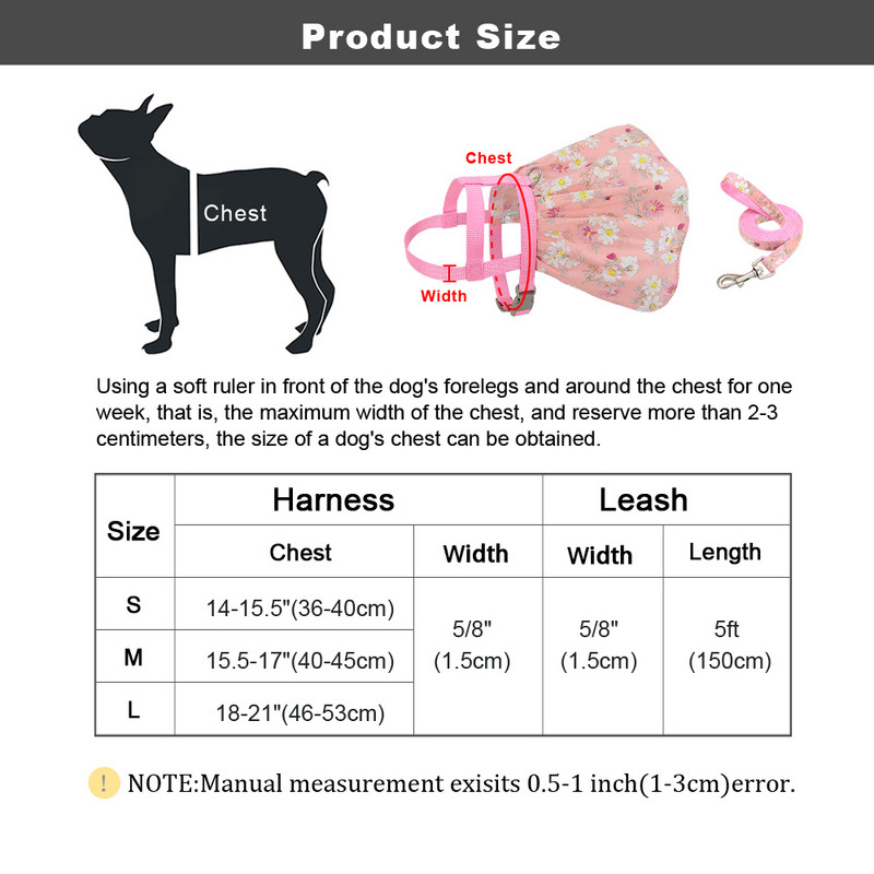 Cățeluș mic, câine, pisică, haine, ham, lesă, reglabil, imprimat floral, ham pentru animale de companie, vestă, rochie pentru câini de talie mică, mijlocie, pisici, chihuahua