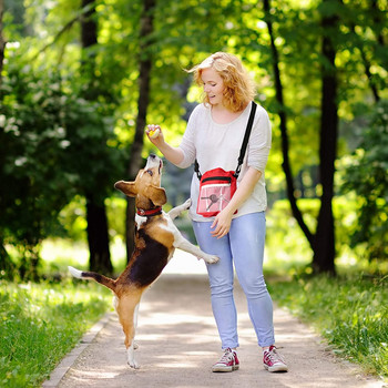 Торбичка за лакомства за кучета, чанта за лакомства за кучета Държач за торба за изпражнения с метална скоба, колан за кръста, презрамка за рамо, лесни за носене закуски, P