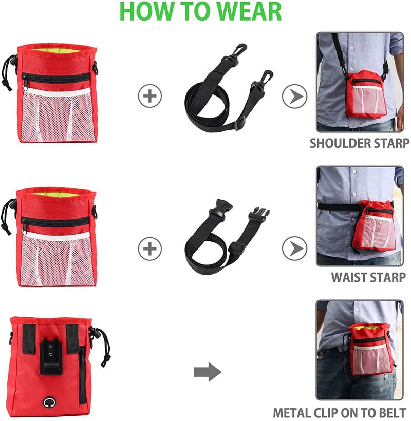 Θήκη για κέρασμα σκύλου, τσάντα κέρασμα σκύλου για προπόνηση Βάση τσάντας με μεταλλικό κλιπ, ζώνη μέσης, ιμάντα ώμου, σνακ για εύκολη μεταφορά, P