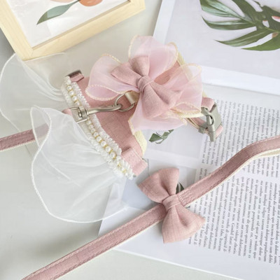 Princess mačka Set pojaseva i uzica za pse Čipkasta mašna Dodaci za štene na otvorenom Pribor za treniranje hodanja kućnih ljubimaca za male pse Chihuahua