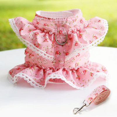 Harnaș ieftin pentru animale de companie pentru Chihuahua Câini de pluș Colier din lesă de pisică Haine florale pentru cățeluș Lead pentru rochie Imprimare guler din dantelă Comerț cu ridicata