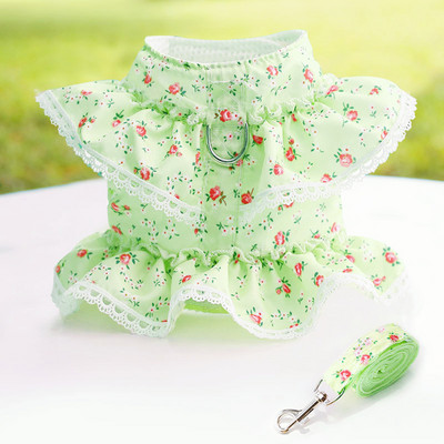 Harnaș ieftin pentru animale de companie pentru Chihuahua Câini de pluș Colier din lesă de pisică Haine florale pentru cățeluș Lead pentru rochie Imprimare guler din dantelă Comerț cu ridicata