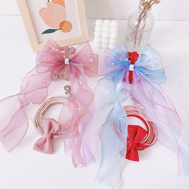 Animale de companie pentru a plimba frânghia pisicii Arc din tifon pentru pisici Cureaua pentru piept pentru a preveni ruperea de frânghie de tracțiune a pisicii și a câinelui