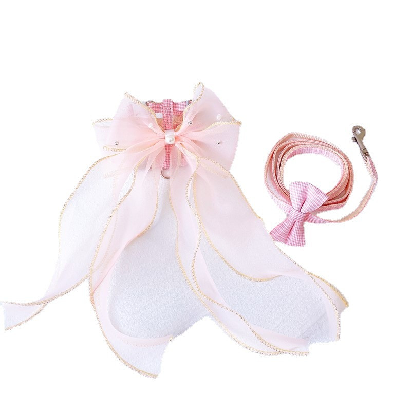 Animale de companie pentru a plimba frânghia pisicii Arc din tifon pentru pisici Cureaua pentru piept pentru a preveni ruperea de frânghie de tracțiune a pisicii și a câinelui