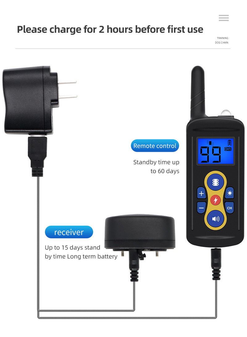 Zgarda de dresaj pentru câini de 800 m T-600, impermeabilă, electrică pentru animale de companie, telecomandă, receptor reîncărcabil pentru oprirea lătratului pentru toate mărimile de câini