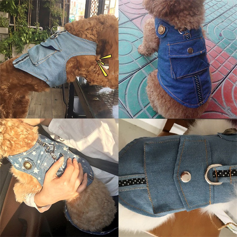Set de hamuri de blugi de blugi pentru câini, 3 mărimi, pentru jachetă, cu inel D, cu lesă, pentru pisici.