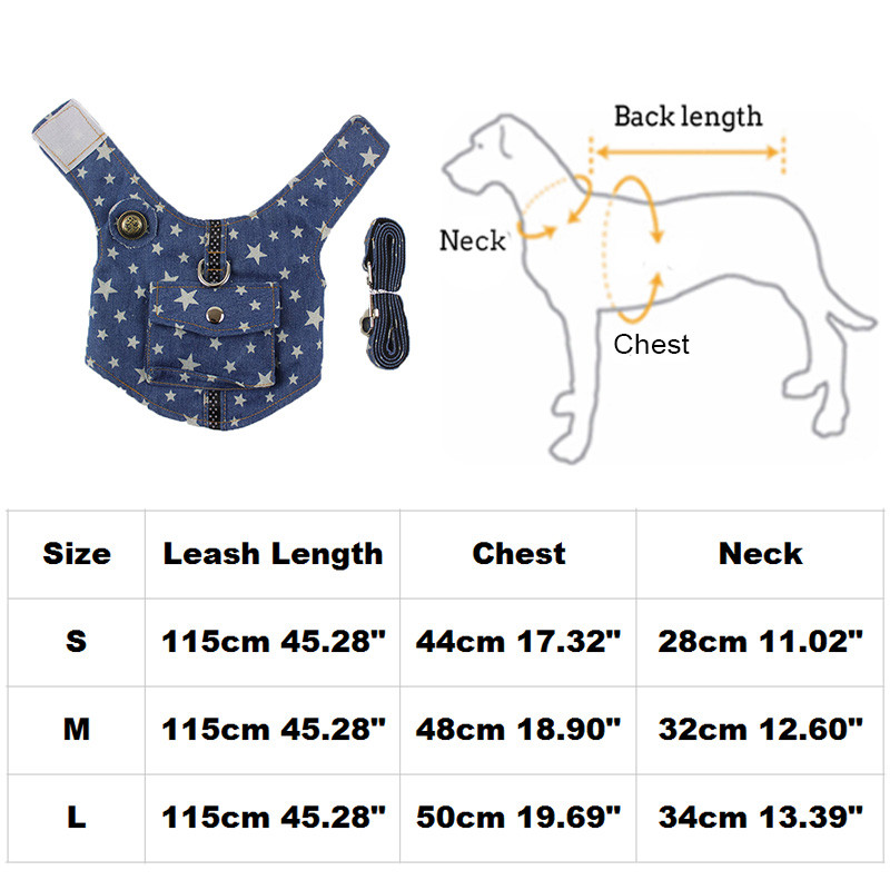 Set de hamuri de blugi de blugi pentru câini, 3 mărimi, pentru jachetă, cu inel D, cu lesă, pentru pisici.