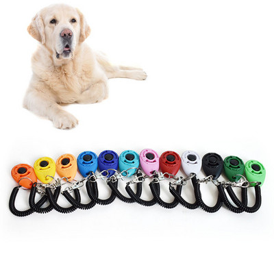 1 gab Pet Cat Dog Training Clicker Plastic New Dogs Click Trainer Regulējams skaņas atslēgu piekariņš un plaukstas siksniņa tālvadības suņa svilpe