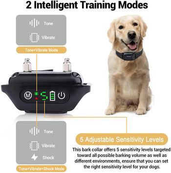 Нов нашийник против лай за кучета Електрически удар Вибрационен звук с LED Без лай за малки големи кучета Нашийник за обучение аксесоари за кучета