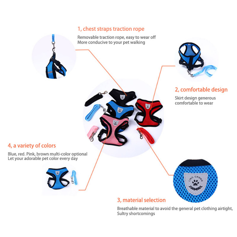 Διαπνέον διχτυωτό μικρό λουρί και λουρί για λουρί για σκύλο για κουτάβι γιλέκο γάτας Για τσιουάουα Pug μπουλντόγκ γάτα arnes perro