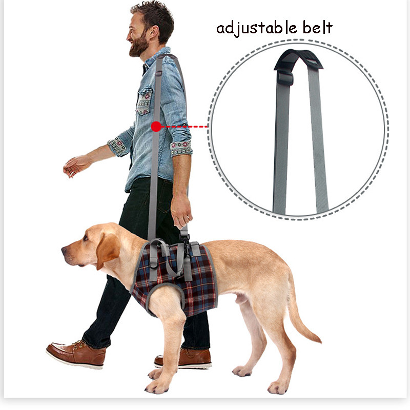 Podupirač za podizanje pasa ljubimca Karirani prsluk za podizanje Meka ručka Podesivi pomoćni remeni za stare pse Slabe ozlijeđene prednje stražnje noge