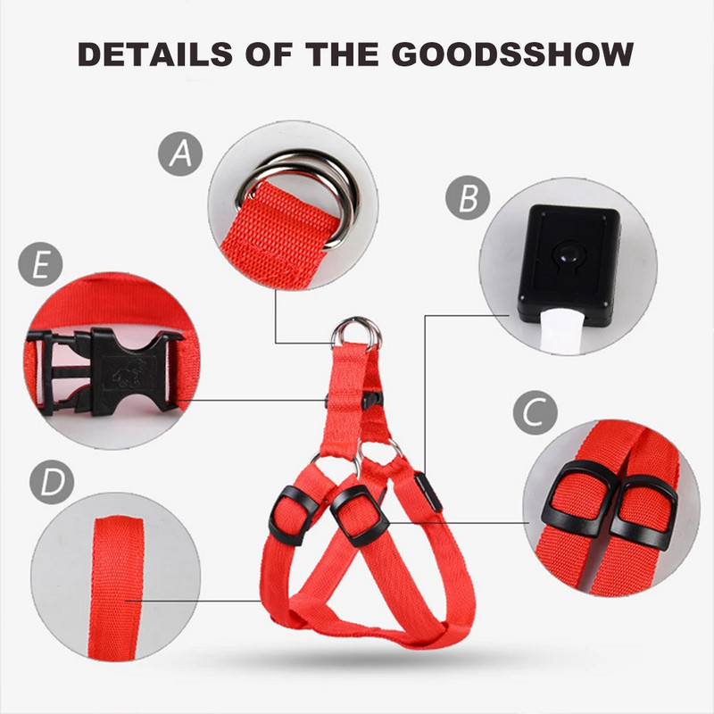 USB svjetlo za punjenje ili gumb za bateriju Treperenje Povodac za kućne ljubimce Pas nti-Lost/Izbjegavanje automobilske nesreće Perros Safe Prsni remeni Svjetleći