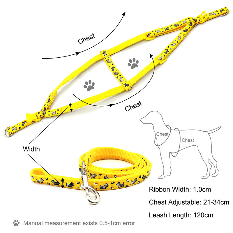 24 de bucăți pisică câine ham reglabil vestă cu plumb de câine desene animate cureaua de piept câine pentru cățeluș pisică guler poliester instrumente de mers anti-pierdere