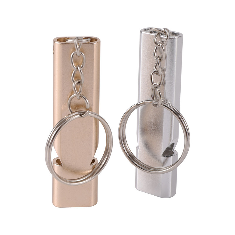 Свирка за обучение на домашни кучета, котки, птици, двутръбна свирка за оцеляване, преносима алуминиева свирка за безопасност, свирка за къмпинг на открито, туризъм