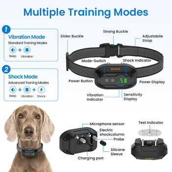 ROJECO Anti Bark Dog Collar Electric Shocker Training Collar For Dog Waterproof Vibration Bark Stop Anti Barking Shock Collar
