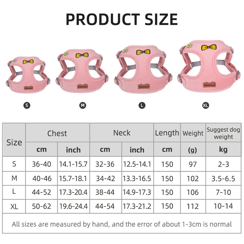 Set de lesă pentru ham pentru cățeluș, vestă respirabilă, curele reflectorizante pentru pisica pentru animale de companie, frânghie de tracțiune, hamuri mici și medii pentru chihuahua Yorkies