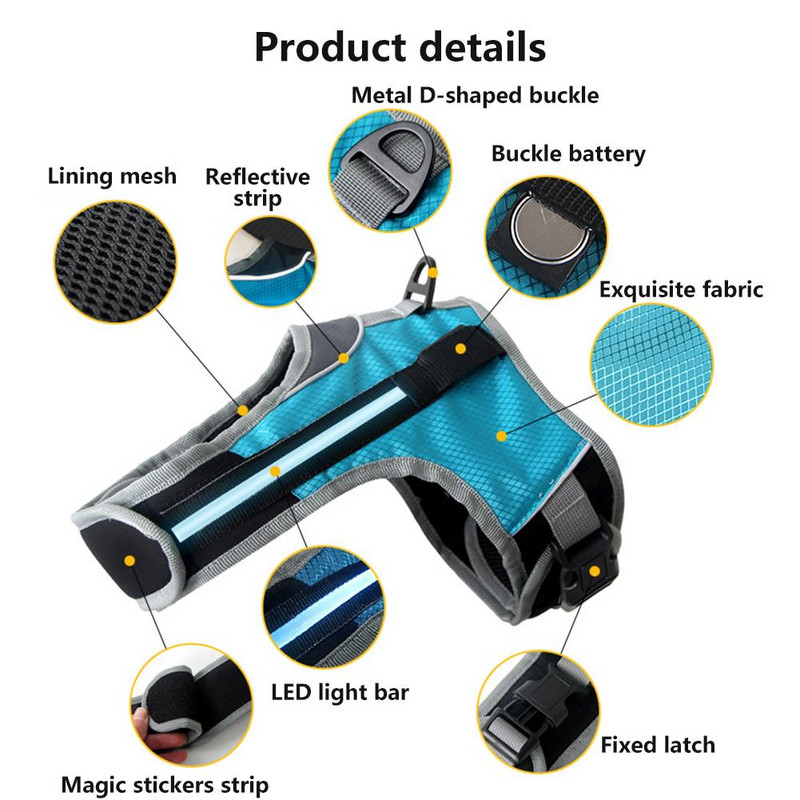 Valguse valgustusega koerarakmed Led koerarakmed, 3 režiimi reguleeritava suurusega LED koera vest Helkur valgustusega koerarakmed koertele