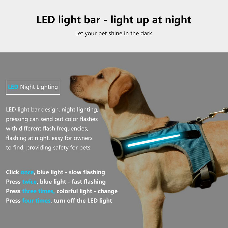 Valguse valgustusega koerarakmed Led koerarakmed, 3 režiimi reguleeritava suurusega LED koera vest Helkur valgustusega koerarakmed koertele