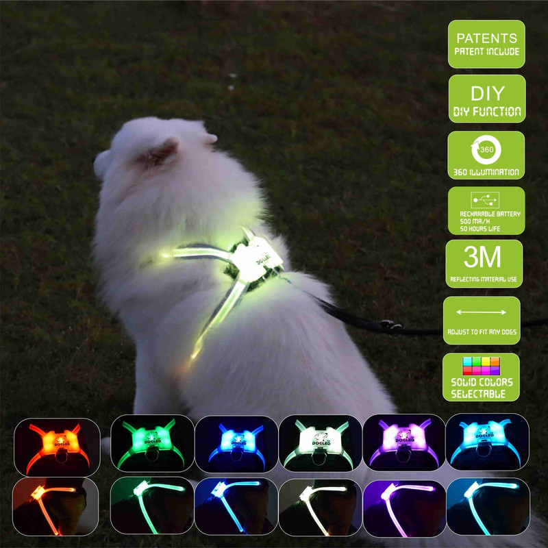 Siksnas LED suņu gaisma, mīksta regulējama suņu kucēnu iejūga suņu iejūga veste