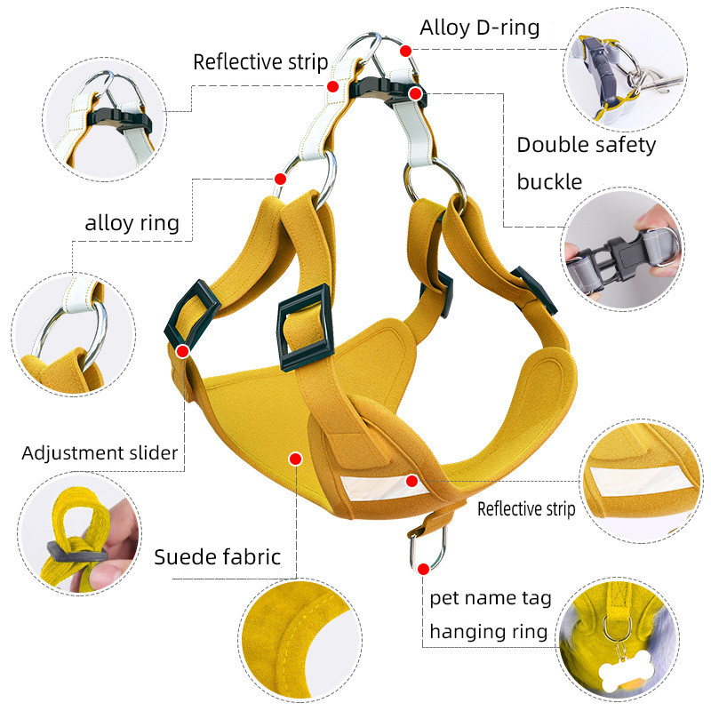Set de ham și lesă fără tragere pentru câini, vestă reflectorizantă reglabilă pentru pisici și câini mici, mijlocii mari, buldog francez