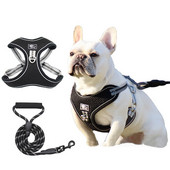 Ham pentru câini fără tragere cu 2 cleme de lesă Vestă mare pentru câini, moale, căptușită, reflectorizantă, fără sufocare, hama și lesă pentru animale de companie