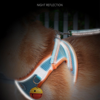 Колан за кучета с каишка Регулируема светлоотразителна жилетка за домашни любимци Повод за разходка за кученце Полиестерен мрежест колан за малко средно куче