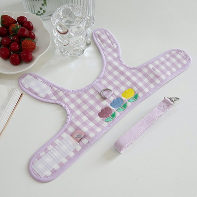 Set de ham pentru pisici pentru câini lalele și set de lesă din plumb, în carouri, vestă pentru cățeluș, accesorii pentru câini de talie mică, broderie, articole de plimbare pentru pisoi York
