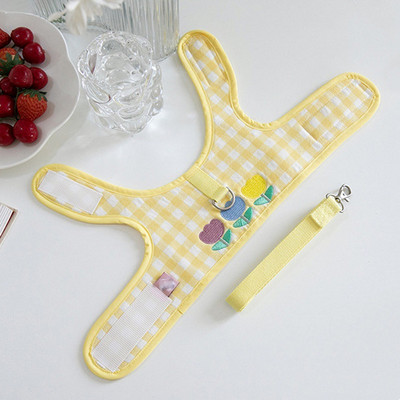 Set de ham pentru pisici pentru câini lalele și set de lesă din plumb, în carouri, vestă pentru cățeluș, accesorii pentru câini de talie mică, broderie, articole de plimbare pentru pisoi York