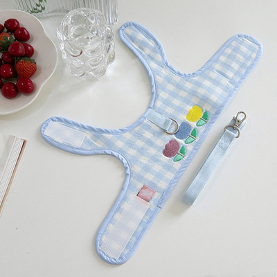 Set de ham pentru pisici pentru câini lalele și set de lesă din plumb, în carouri, vestă pentru cățeluș, accesorii pentru câini de talie mică, broderie, articole de plimbare pentru pisoi York