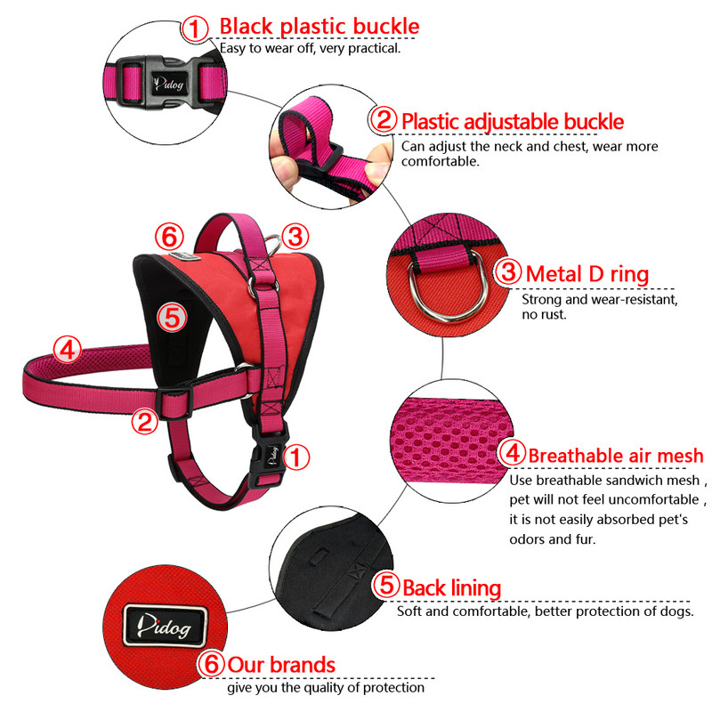 Ham durabil pentru câini, din nailon, respirabil, pentru plimbare, hamuri din plasă pentru animale de companie, pentru câini de talie medie, pitbull, labrador, verde trandafir