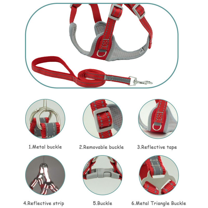 Reflektirajući pojas za pse, prsluk i set povodnika Puppy Prozračni mrežasti pojas bez povlačenja za male srednje pse Mops Oprema za kućne ljubimce