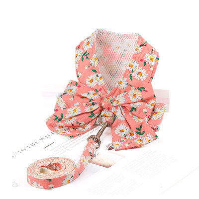 Set drăguț de ham și lesă pentru câini, respirabil, cu bowknot floral, ham pentru pisici pentru câini mici și mijlocii, lesă, accesorii pentru animale de companie