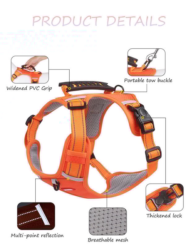 Nova ogrlica za pojas za pse s ručkom, reflektirajuća za male, srednje velike pseće remen za prsa, podesiv K9 prsluk za kućne ljubimce na otvorenom