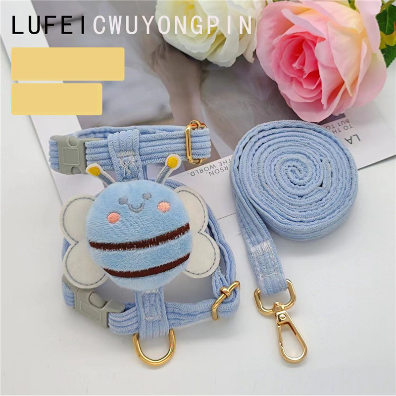 Set de lesă pentru hamuri pentru animale de companie, drăguț albine, în formă de animale, hamuri pentru pisici pentru câini, moale, reglabile, pentru plimbare în aer liber, provizii pentru lesă pentru căței anti-pierdere