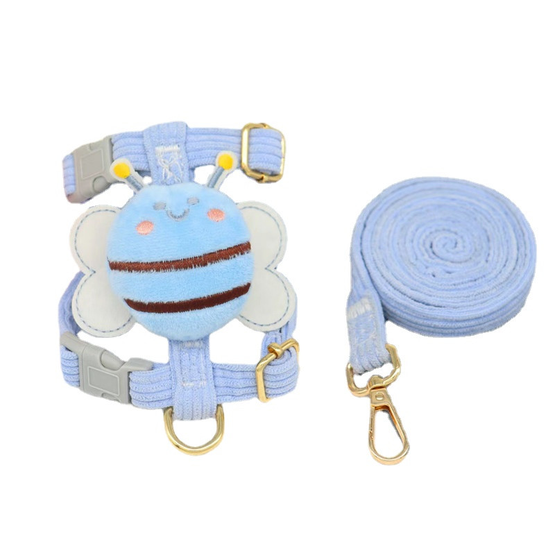 Set de lesă pentru hamuri pentru animale de companie, drăguț albine, în formă de animale, hamuri pentru pisici pentru câini, moale, reglabile, pentru plimbare în aer liber, provizii pentru lesă pentru căței anti-pierdere