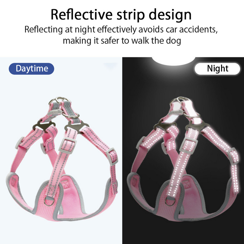 Ham pentru câini pentru animale de companie, haine reflectorizante, respirabile, pentru câini de dimensiuni medii mari, siguranța pentru plimbare animale de companie, cățeluș, nailon, roz, curea pieptului lesă