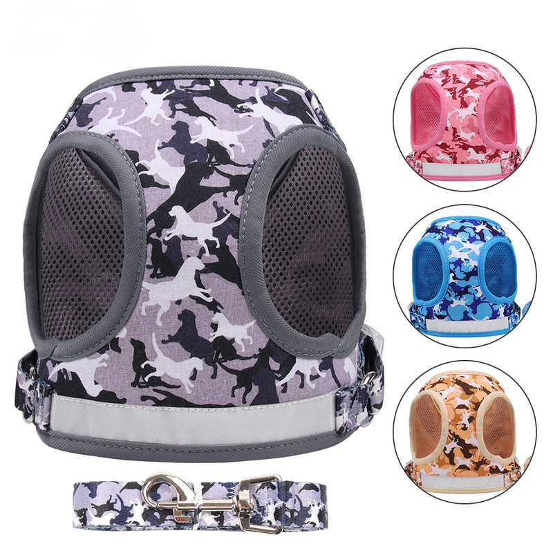 Harnaș reflectorizant din poliester pentru câine și pisică, ham cu imprimeu pentru buldog francez, pentru cățeluș, ham pentru pisici mici, mijlocii, pentru plimbarea chihuahua