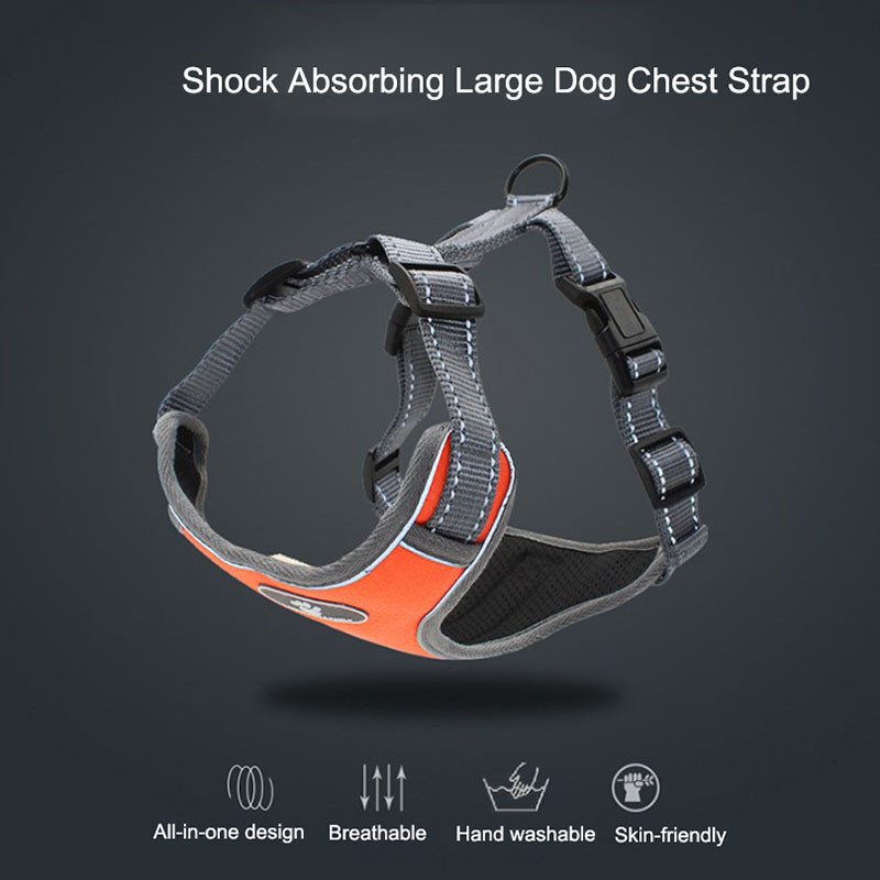 Ham pentru câini din nailon reflectorizant pentru animale de companie, fără tragere, reglabil, mijloc mare, pentru câini, plumb de siguranță, mers, alergare, fără lesă, de înaltă calitate