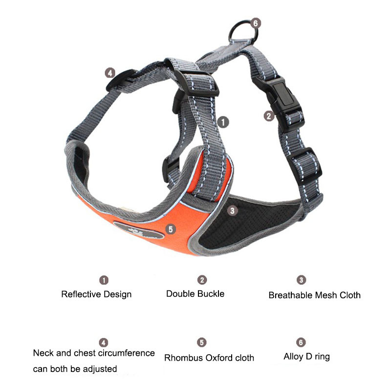 Ham pentru câini din nailon reflectorizant pentru animale de companie, fără tragere, reglabil, mijloc mare, pentru câini, plumb de siguranță, mers, alergare, fără lesă, de înaltă calitate