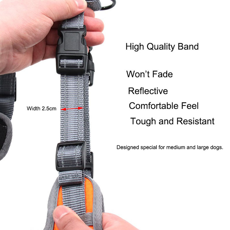 Ham pentru câini din nailon reflectorizant pentru animale de companie, fără tragere, reglabil, mijloc mare, pentru câini, plumb de siguranță, mers, alergare, fără lesă, de înaltă calitate