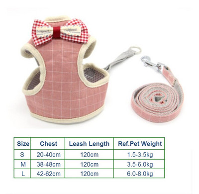 Set de lesă pentru ham pentru toate anotimpurile pentru câini, pentru animale de companie, vestă pentru pisici, cu plasă cu bowknot căptușită pentru cățeluși mici Chihuahua Yorkies
