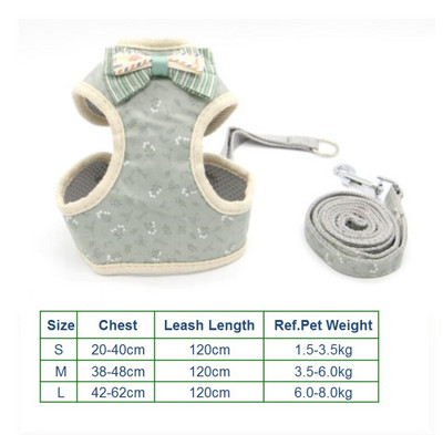 Set de lesă pentru ham pentru toate anotimpurile pentru câini, pentru animale de companie, vestă pentru pisici, cu plasă cu bowknot căptușită pentru cățeluși mici Chihuahua Yorkies
