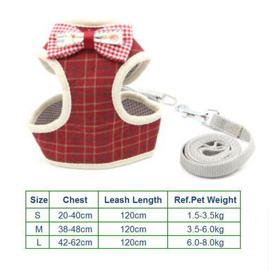 Set de lesă pentru ham pentru toate anotimpurile pentru câini, pentru animale de companie, vestă pentru pisici, cu plasă cu bowknot căptușită pentru cățeluși mici Chihuahua Yorkies