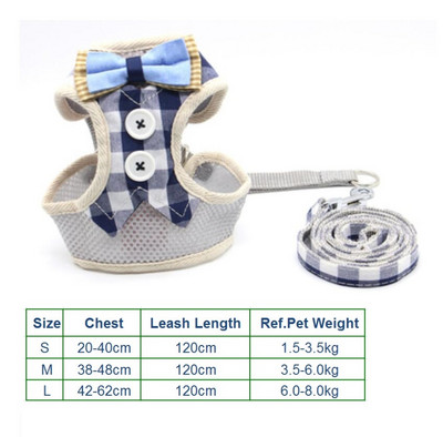 Set de lesă pentru ham pentru toate anotimpurile pentru câini, pentru animale de companie, vestă pentru pisici, cu plasă cu bowknot căptușită pentru cățeluși mici Chihuahua Yorkies