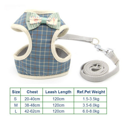 Set de lesă pentru ham pentru toate anotimpurile pentru câini, pentru animale de companie, vestă pentru pisici, cu plasă cu bowknot căptușită pentru cățeluși mici Chihuahua Yorkies