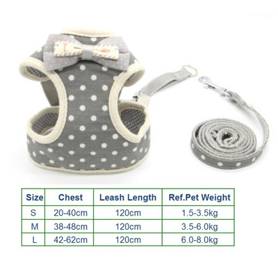 Set de lesă pentru ham pentru toate anotimpurile pentru câini, pentru animale de companie, vestă pentru pisici, cu plasă cu bowknot căptușită pentru cățeluși mici Chihuahua Yorkies