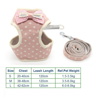 Set de lesă pentru ham pentru toate anotimpurile pentru câini, pentru animale de companie, vestă pentru pisici, cu plasă cu bowknot căptușită pentru cățeluși mici Chihuahua Yorkies
