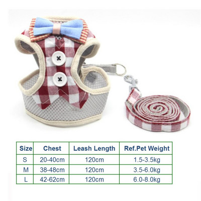 Set de lesă pentru ham pentru toate anotimpurile pentru câini, pentru animale de companie, vestă pentru pisici, cu plasă cu bowknot căptușită pentru cățeluși mici Chihuahua Yorkies