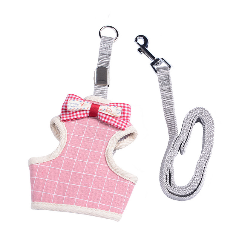 Set de lesă pentru ham pentru toate anotimpurile pentru câini, pentru animale de companie, vestă pentru pisici, cu plasă cu bowknot căptușită pentru cățeluși mici Chihuahua Yorkies