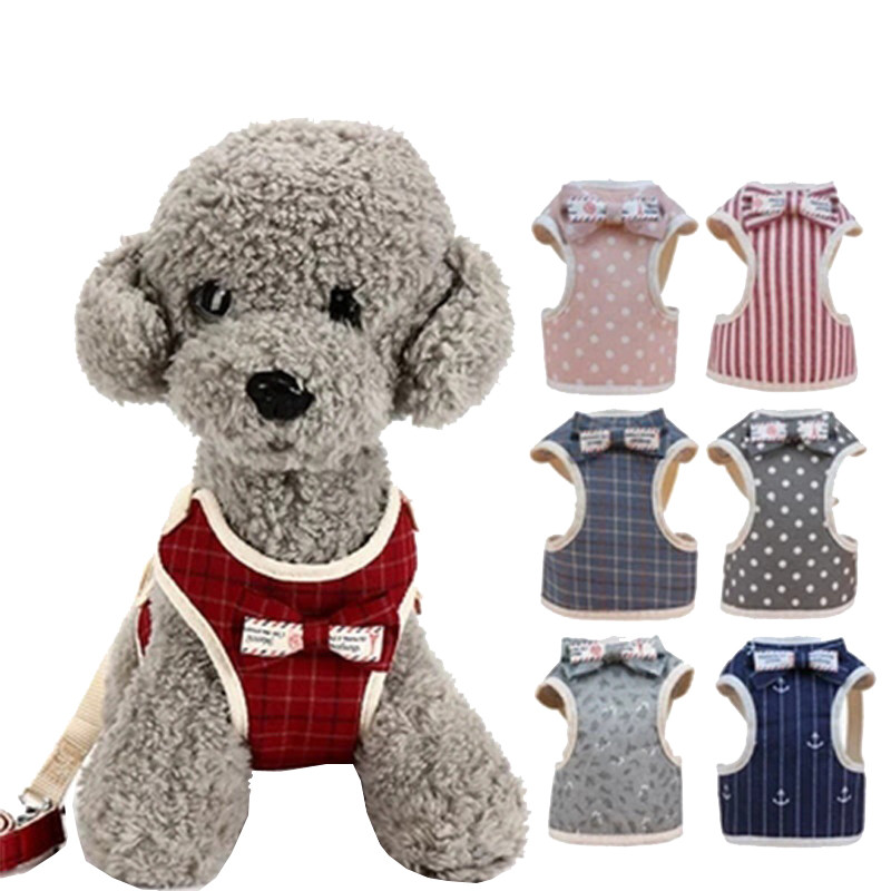 Set de lesă pentru ham pentru toate anotimpurile pentru câini, pentru animale de companie, vestă pentru pisici, cu plasă cu bowknot căptușită pentru cățeluși mici Chihuahua Yorkies